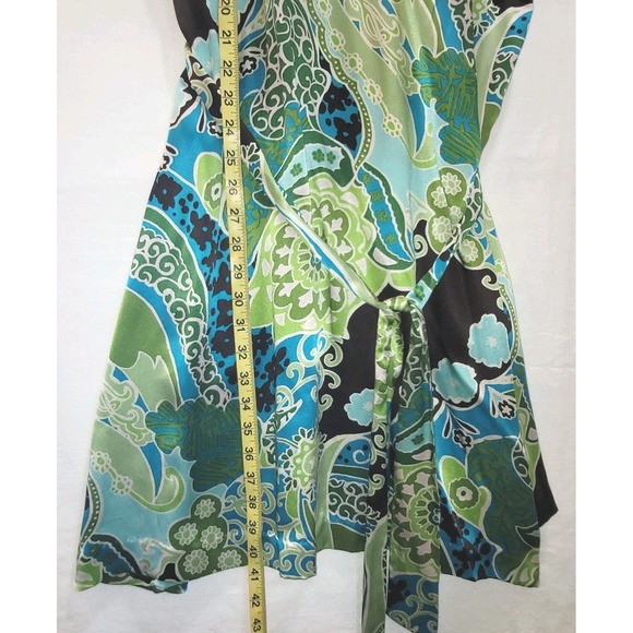 Banana Republic Silk Wrap Dress V-Neck Boho Floral Print Green Blue Womens  12 - Picture 13 of 16